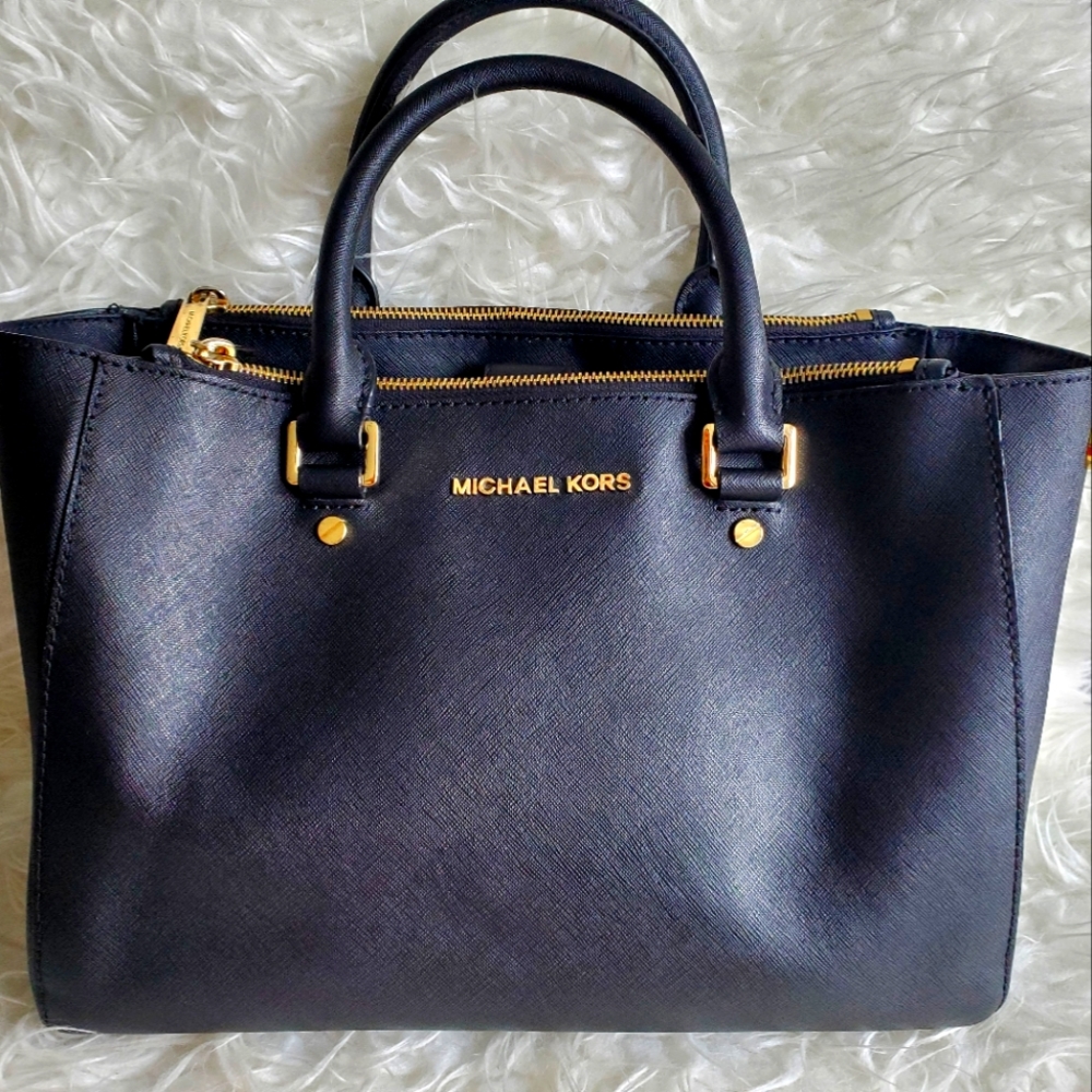 Michael Kors Black Leather Large Satchel Bag Handbag purse